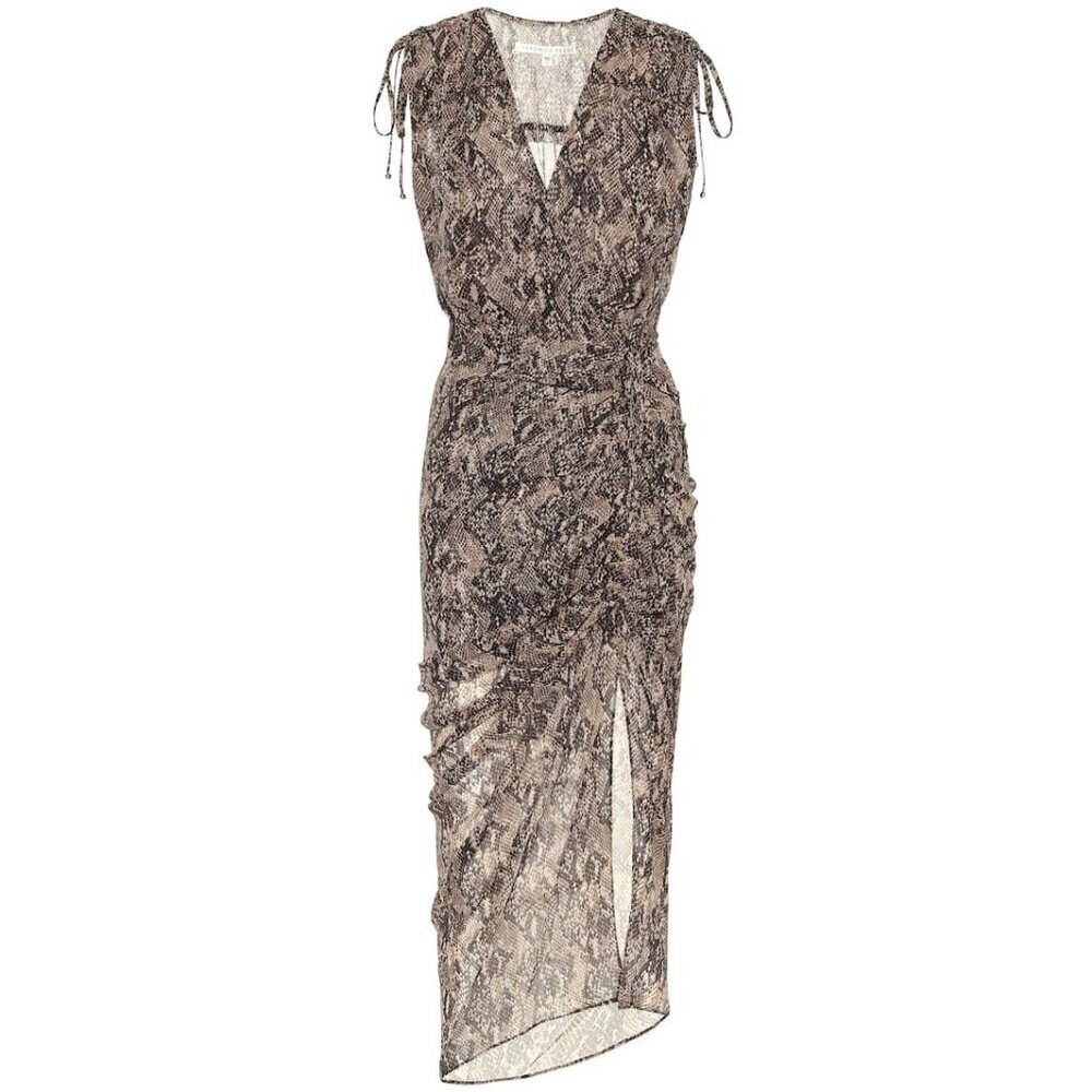 Veronica Beard Size 6 Teagan Dress Snakeskin Printed Silk Ruched Midi Dress
